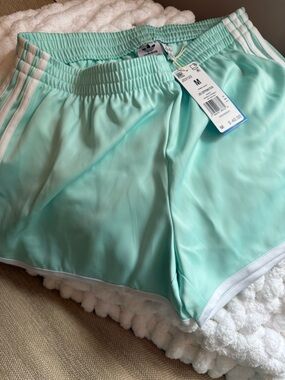 adidas Mint Green Athletic Shorts with White Stripes